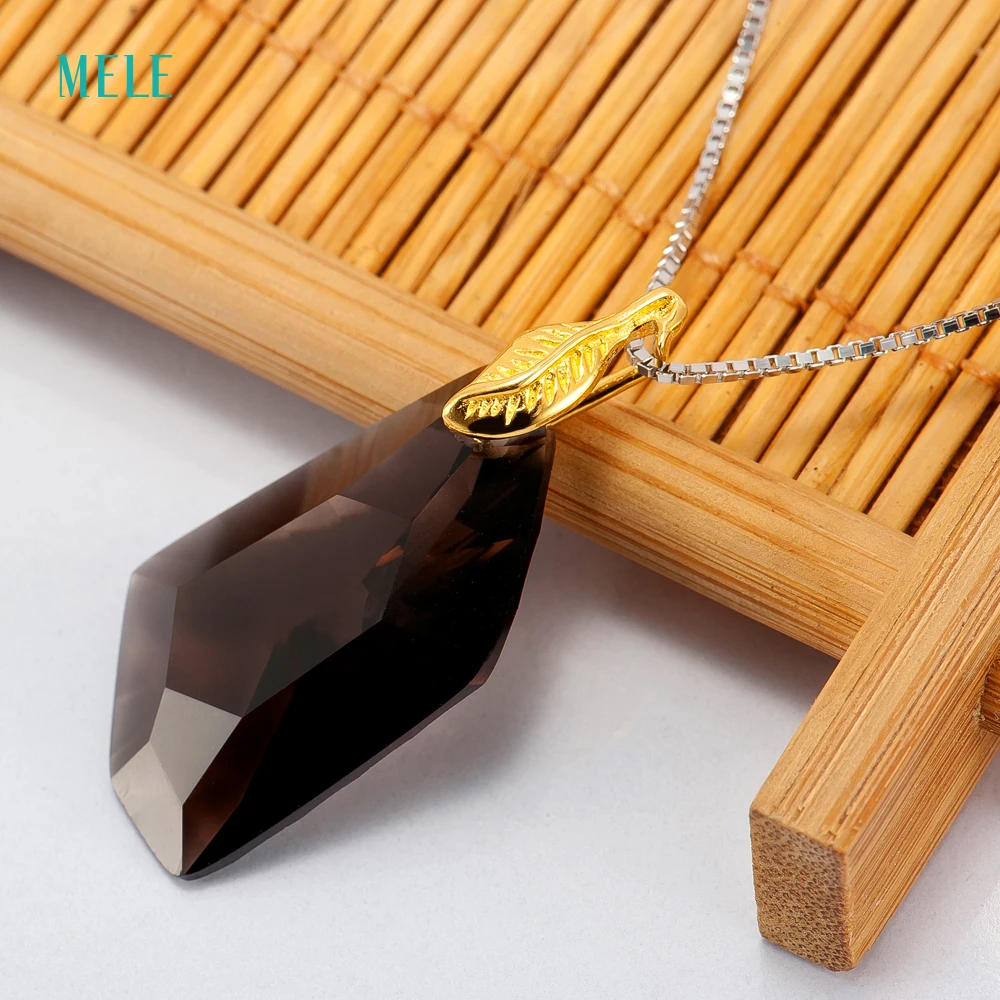 Серебряная подвеска MELE с натуральным дымчатым квартом 15 мм * 26 модная и