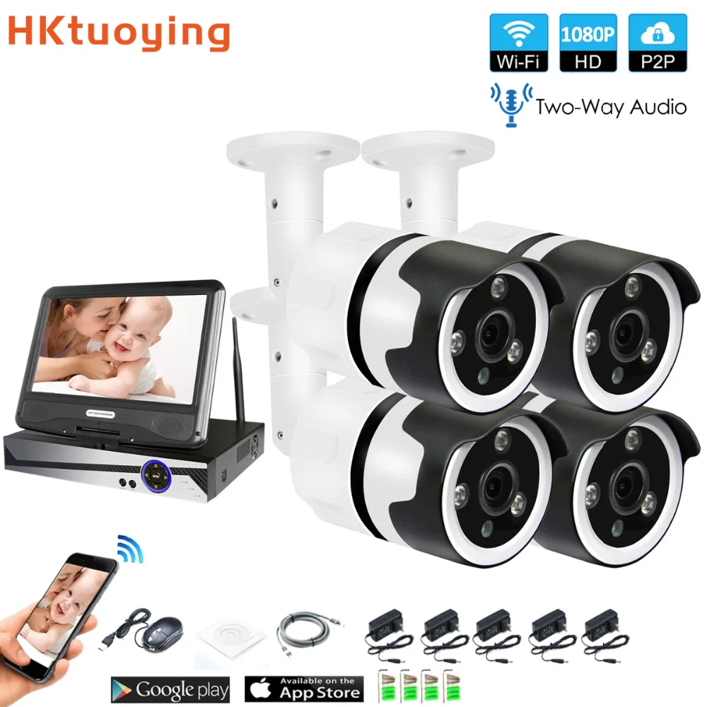 4CH с подкладкой аудио разговора HD Беспроводной LCDNVR комплект P2P 1080P внутренний