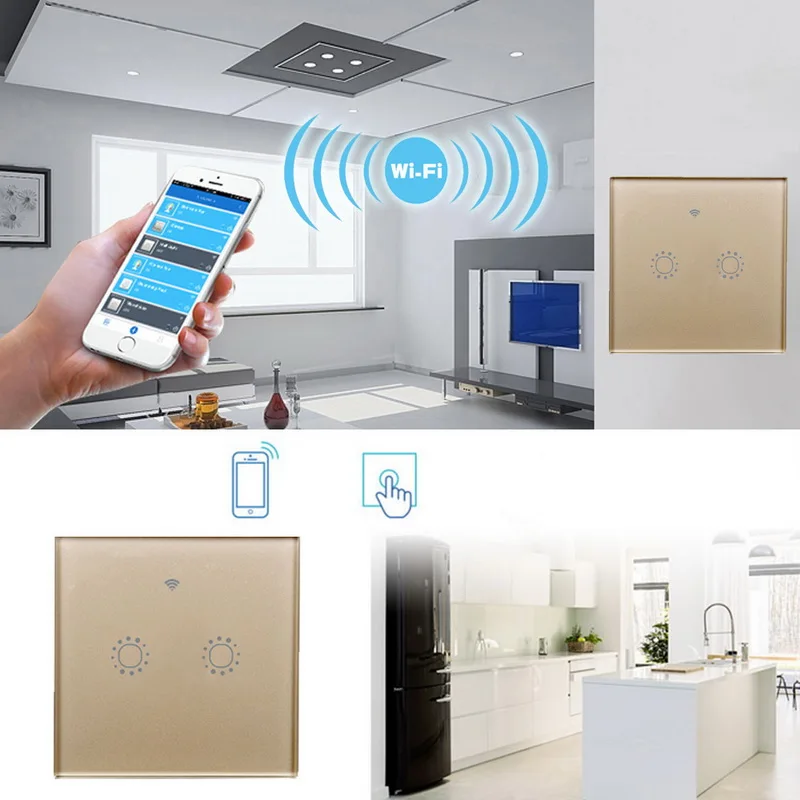 Urijk 1/2/3 банды Wifi беспроводной сенсорный выключатель из закаленного стекла панель