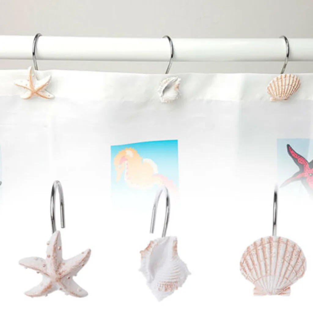 12 шт Ванная комната Декоративные Seashell крючки для занавески для душа окна вешалки держатель купальная Одежда Полотенце разное металлические крючки