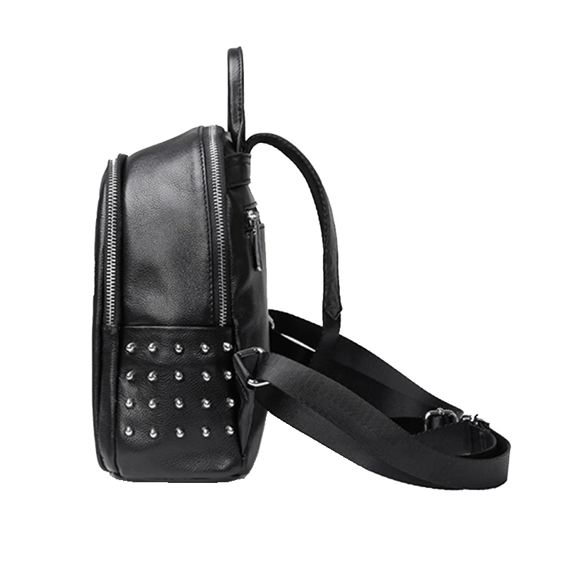 Женский рюкзак из натуральной кожи с заклепками в стиле ретро|college bags|rivet backpackbackpack