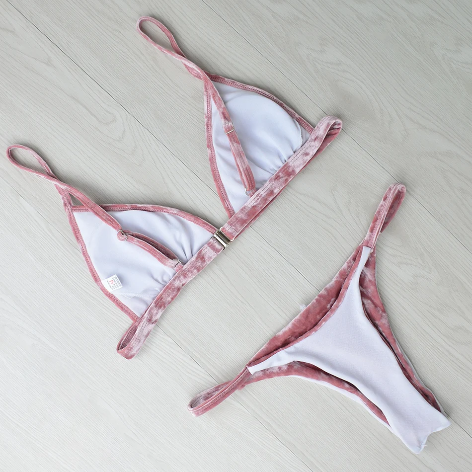 Женские сексуальные бархатные бикини фланелевые стринги купальник треугольник