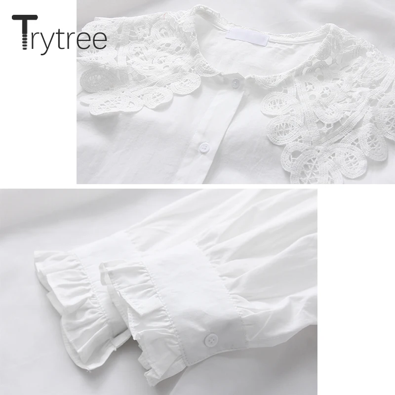 Ttytree весенние блузки, Повседневная Однотонная рубашка для женщин, полиэстер, кружево, Питер Пэн, воротник-бабочка, рукав-бабочка, однобортные топы, рубашки