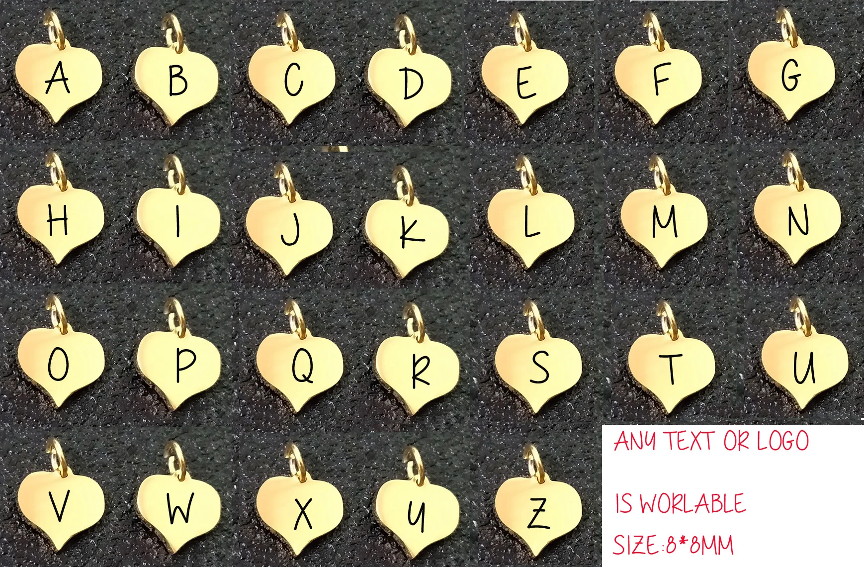 

8x8mm Stainless Steel Initial Charm Charms ,Initial Heart Alphabet Gifts For Her 2sets/lot