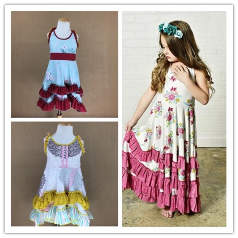 New 100% Cotton Woven Fabric Girl Frock Design Summer Children Sleeveless Floral Dresses Kids Princess Backless | Детская одежда и