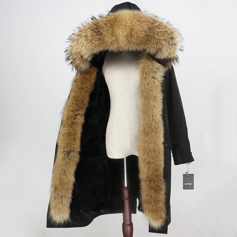 OFTBUY X-long Женская парка водонепроницаемая верхняя одежда пальто из натурального меха натуральный мех енота воротник подкладка из натурального кроличьего меха съемный теплый