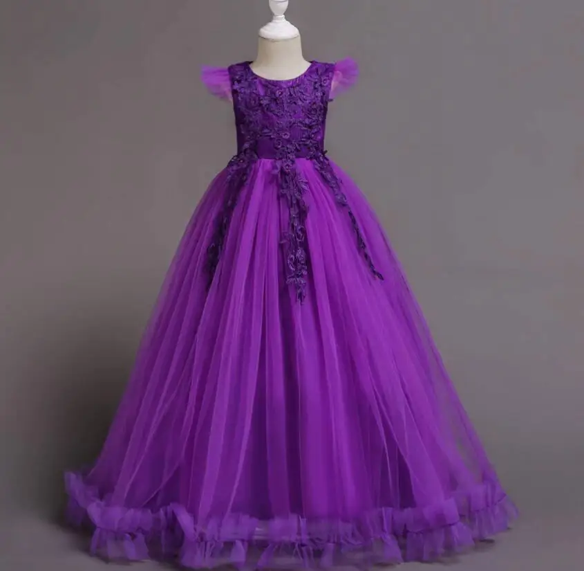 2019 New Children princess dress girl's wedding Floor Length Lace Stitching Tulle Flowers Prom Valentine's Day Party Wear | Детская