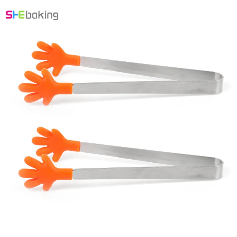 2pc orange Shebaking 1 шт./2 шт. нержавеющая сталь пищевой зажим силиконовые ручные щипцы салат из овощей и фруктов торт ледяные конфеты клип кухонный гаджет посуда - Цвет: 2pc orange