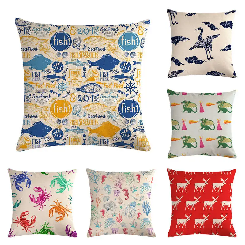 

Милая анимальная подушка с лошадью чехол лист Краб динозавр морской конек Осьминог наволочка из хлопка и льна украшение для дома