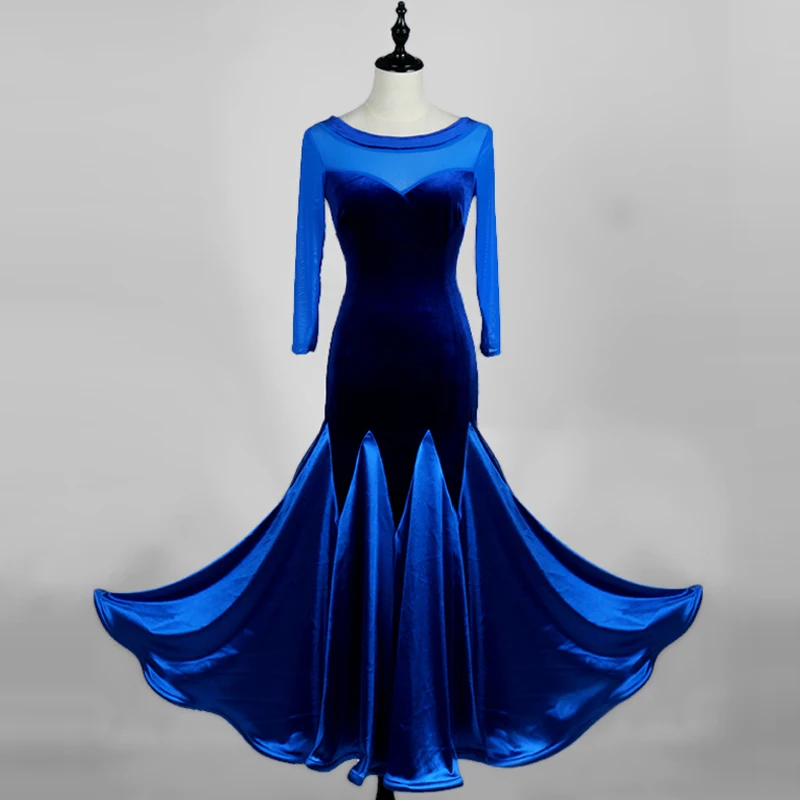 

Novel Latin Dance Dresses For Ladies Blue Purple Velvet Present Compete Skirts Woman Professional Ballroom Feminine Suits Q11155
