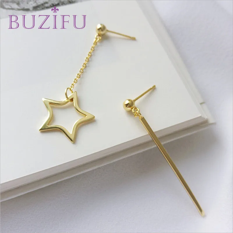BUZIFU Новый Геометрия асимметрия 925 Silver Star Металл кисточкой серьги для Для женщин