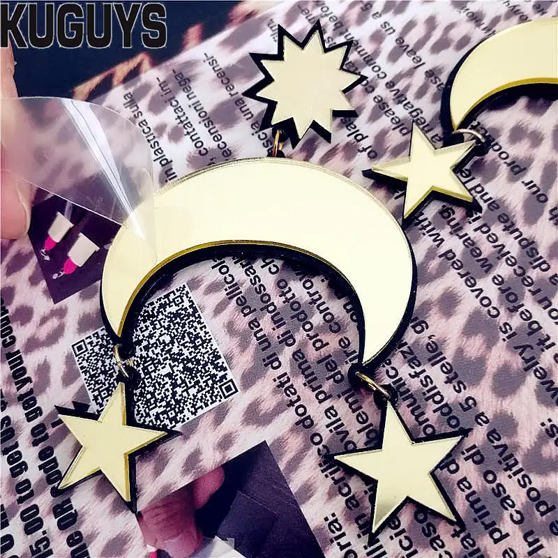 KUGUYS Acrylic Gold Mirror Drop Earrings for Women Sun Star Moon DJ DS Fashion Jewelry | Украшения и аксессуары