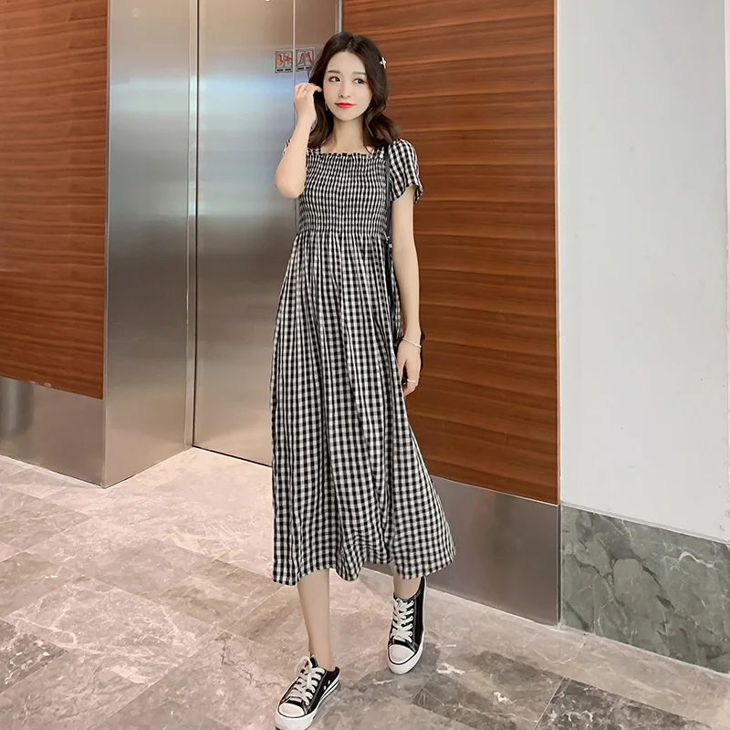 Платье в клетку из хлопка для беременных повседневное летнее платье до середины