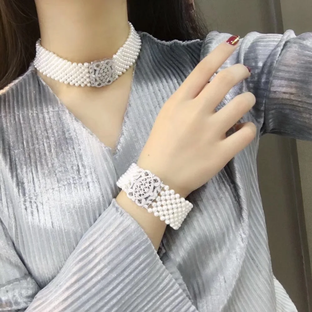 Miglior Naturale Di Acqua Dolce Della Perla Della Collana Del Choker 925 Collana In Argento Sterling Con Zircone Cubico Di Nozze Belle Donne Dei Monili 14 Pollici