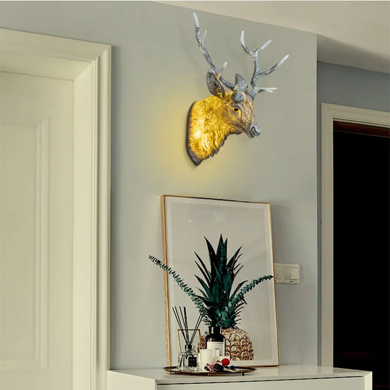 Настенный светильник в ретро стиле из смолы с рожком оленя Роскошный домашний