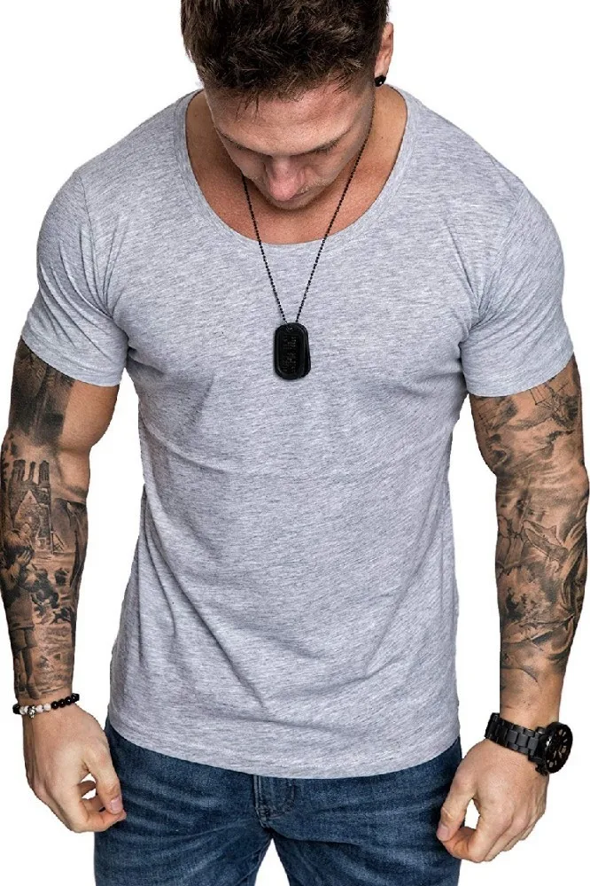 

2019 New Mens Casual Solid Short Sleeve T Shirt Male Slim Fit White Black T Shirts Men Summer High Street Fitness tshirt Tops
