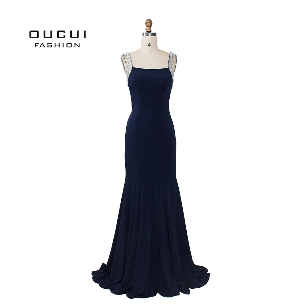 Темно синее официальное платье без рукавов с юбкой годе 2019 сексуальный
