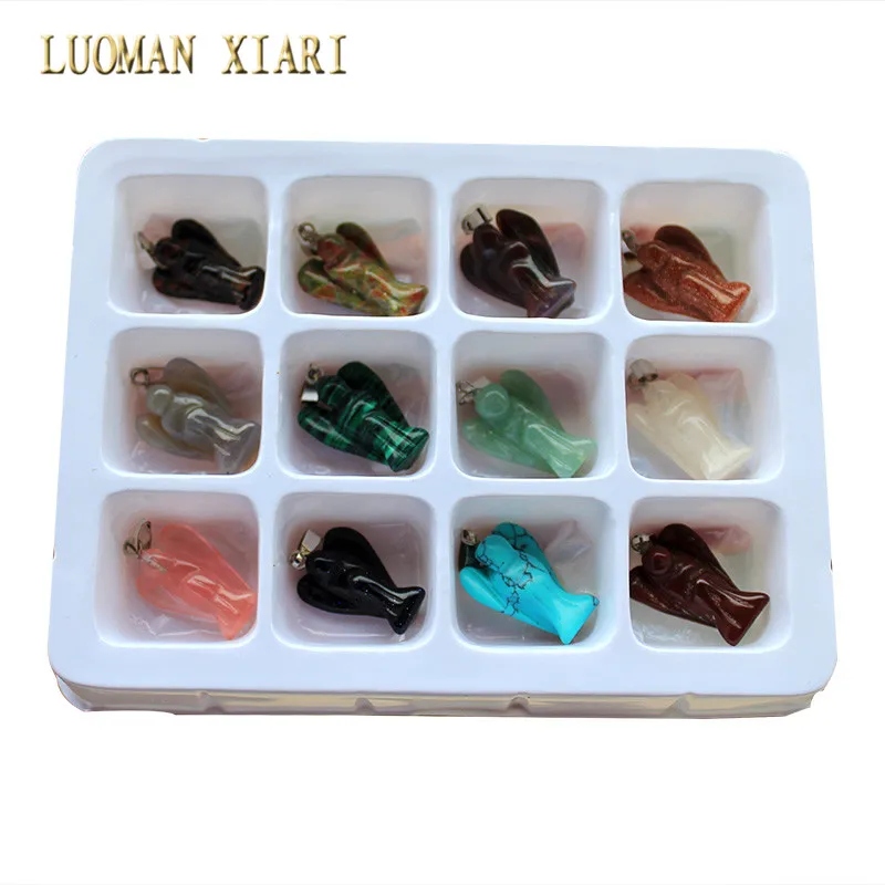 Подвески из натурального камня в коробке 12 шт. 19 х22 мм|natural stone angel|stone angelpendant diy |