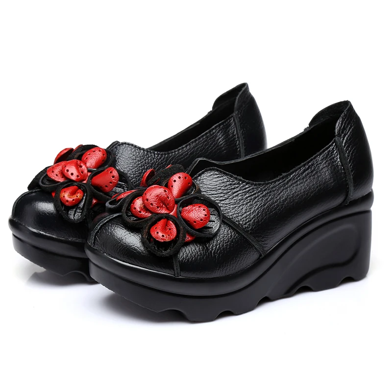 2018 г. весенняя женская обувь удобная на танкетке ручной работы из натуральной