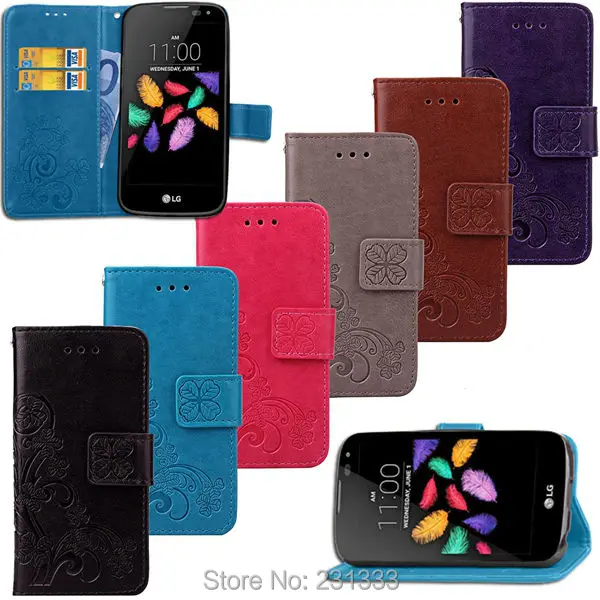 Кожаный чехол бумажник с Откидывающейся Крышкой в виде четырехлистного клевера