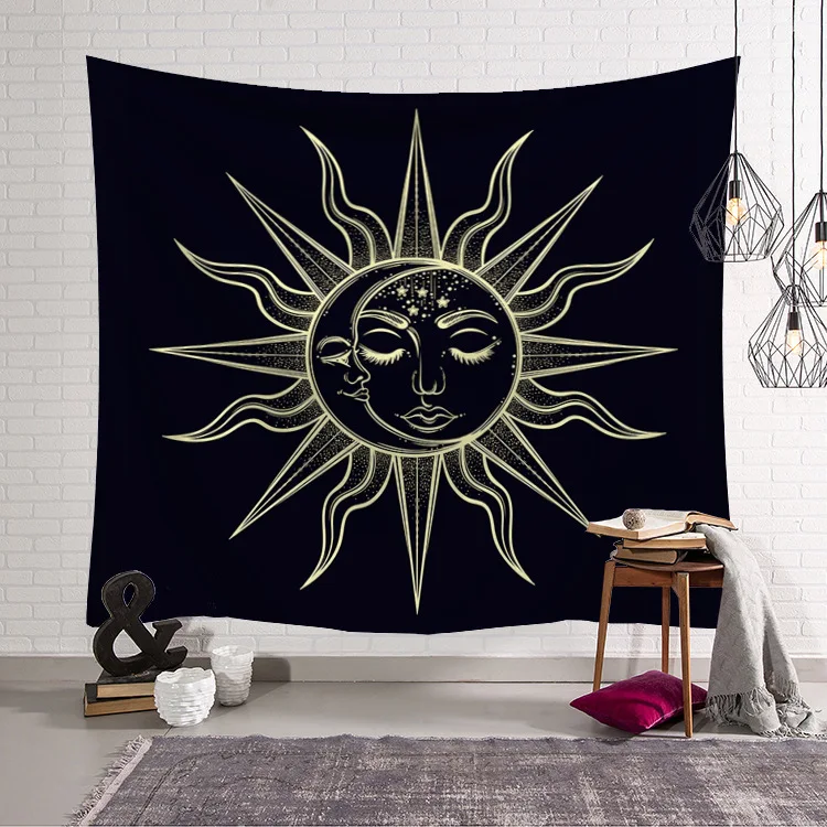 F Golden Moon Sun Tapestry Fabric Decor Blanket Yoga Sleeping Mat Large150x130cm Beach Towel Carpet Psychedelic tapestry Wall Rug - Цвет: F