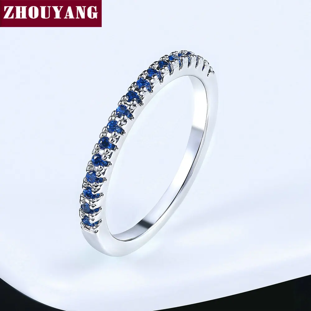 WhiteGold Blue Обручальное кольцо для женщин и мужчин, лаконичное классическое многоцветное мини кубическое циркониевое розовое золото, модное ювелирное изделие R132 R133 ZHOUYANG - Цвет основного камня: WhiteGold Blue