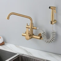 wall mounted brushed gold stainless steel kitchen faucet with bidet spray shower head rotatablecold and hot water faucet