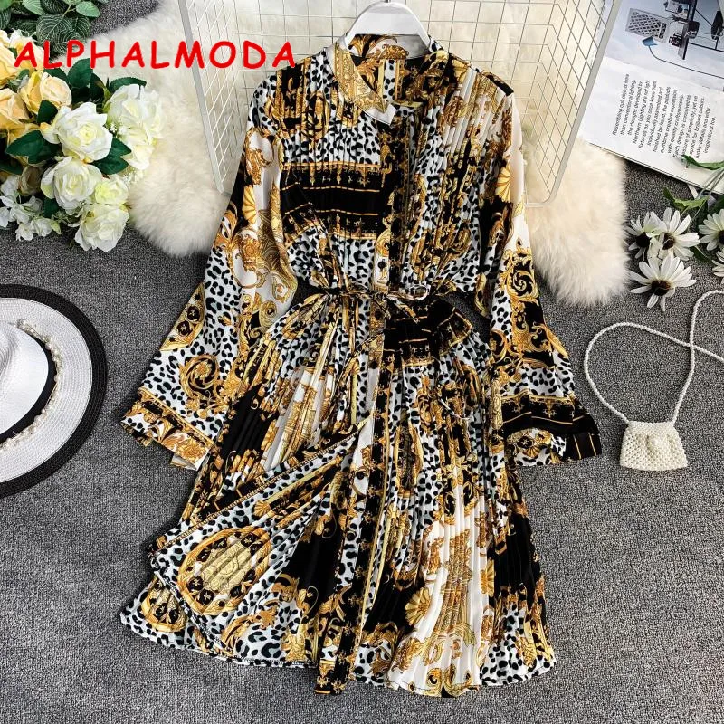 Женское шифоновое платье ALPHALMODA с длинным рукавом и принтом винтажный узор