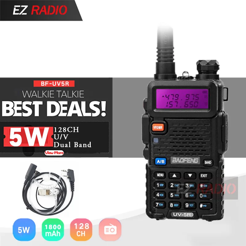 Black-Air Tube Baofeng UV-5R рация двойной дисплей двухдиапазонный Baofeng UV5R портативный 5 Вт UHF VHF двухстороннее радио Pofung UV 5R - Цвет: Black-Air Tube