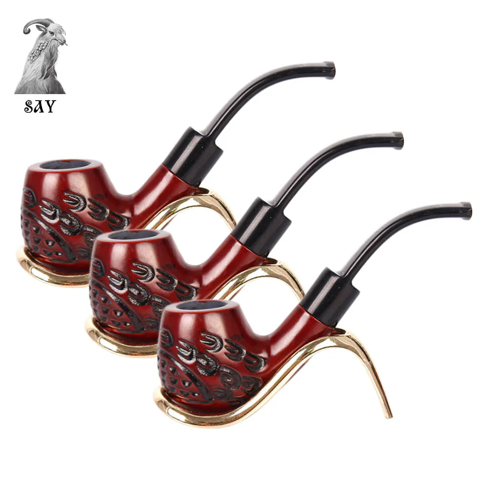 

SY New hot sale Red Sandalwood Pipe Acrylic cigarette holder Hand-Carved Pattern Peach Wood Tobacco Pipes Filter Tube