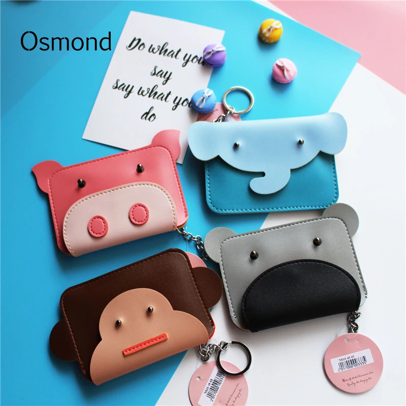 Osmond Creatives PU Мини Милая картонная голова животного слон лиса свинья обезьяна медведь молния Портмоне деньги держатель для карт для девочки подарок
