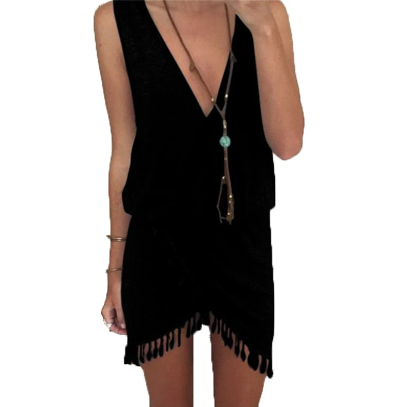 Sexy Womens tassel deep v-neck Beach dress Beachwear Swimwear Bikini Wear Cover Up Ladies Summer Dress |