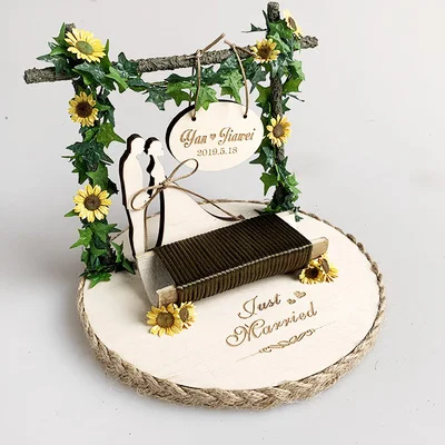 ring pillow D On sale custom name Anniversary Engagement rings bearer pillow wood wedding flower rustic ring box - Цвет: ring pillow D