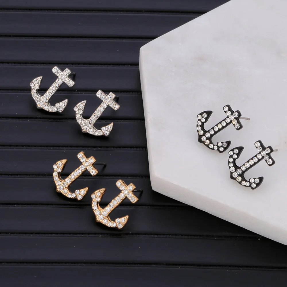 Золотые хрустальные серьги с сердечником Женские винтажные серебряные Черные