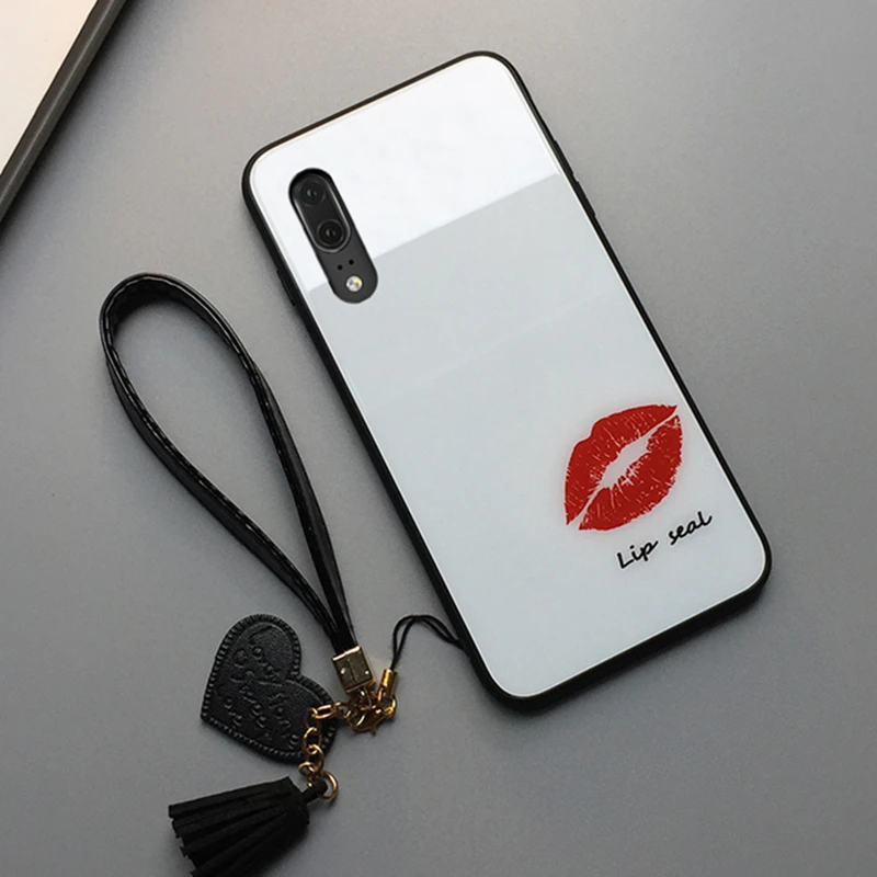 BONVAN для Xiaomi mi 9 SE, чехол из закаленного стекла, модный принт в виде губ, твердая задняя крышка для Xiaomi mi 9 mi 9 se, кисточка, ремешок, чехол для телефона