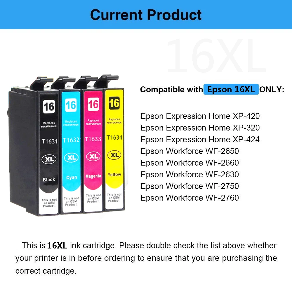 16 совместимых картриджей Epson T16 XL 1631 для WorkForce WF 2650 WF-2630 WF-2660 WF-2750 WF-2760 XP-320 XP-420 XP-424 |
