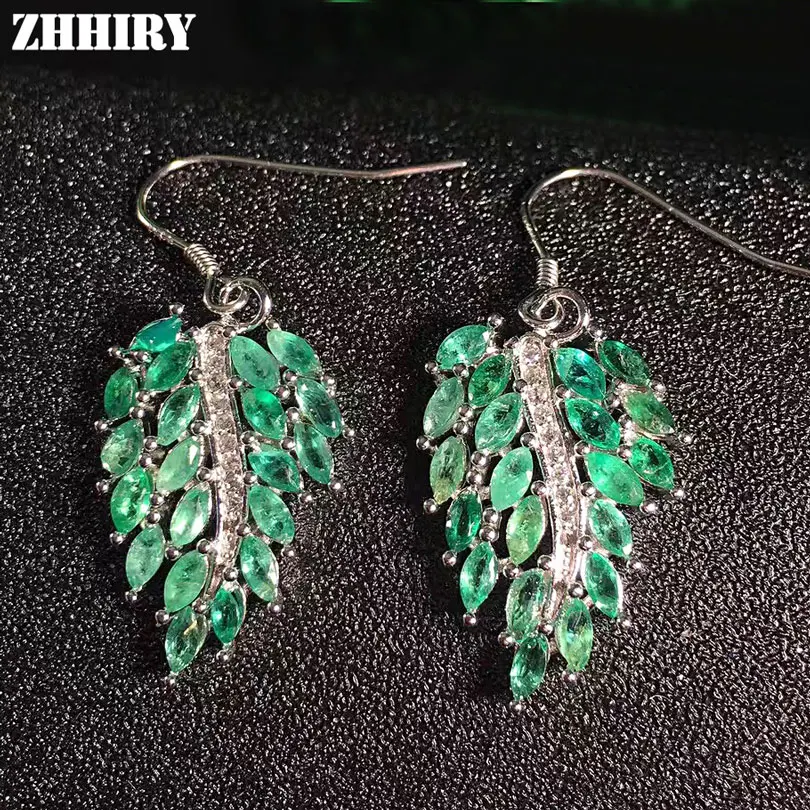 Женские серьги подвески из серебра 925 пробы с натуральным изумрудом|jewelry silver