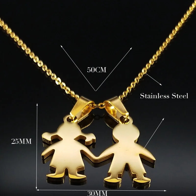 GD 1 Boy 1 Girl Семья 2 мальчик 1 девушка Нержавеющая сталь цепи Цепочки и ожерелья s для Для женщин Золотой Цвет заявление ювелирные изделия-ожерелья mujer N18786 - Окраска металла: GD 1 Boy 1 Girl