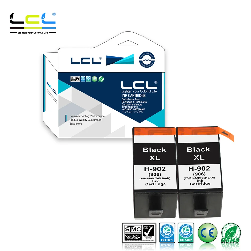 LCL 902XL T6M14AN (2 Pack черный) картридж совместимый для hp Officejet pro 6962 6958 6960 6961 6963 6964 6966 6968