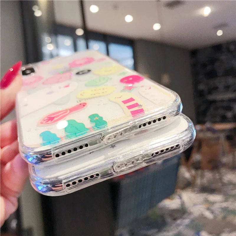 Funny Sun Clouds Graphic Glitter Phone Cases for iPhone X 6 6S 7 8 Plus XR XS Max Girly transparent epoxy Soft Back Cover |