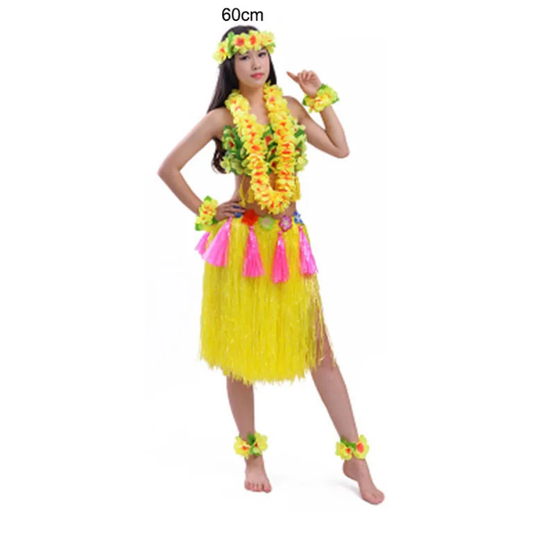 60cm yellow 8 шт./компл. 60/80 см шифрование на полную фигуру, юбка для танца "Хула" высокое качество Hawaiia леди юбкой «хула» костюмы праздничные вечерние поставки - Цвет: 60cm yellow