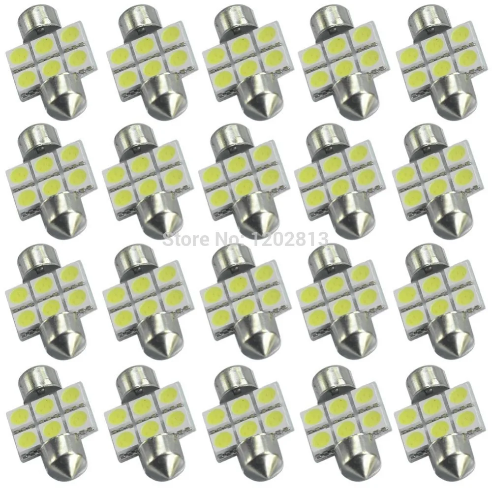 Бесплатная доставка 10 шт. 31 мм 6-5050SMD белые светодиодный ные лампы для салона