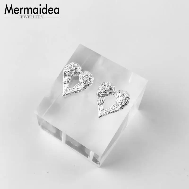Серьги-гвоздики в форме сердца с крылатыми крыльями новинка 2020 Модная бижутерия