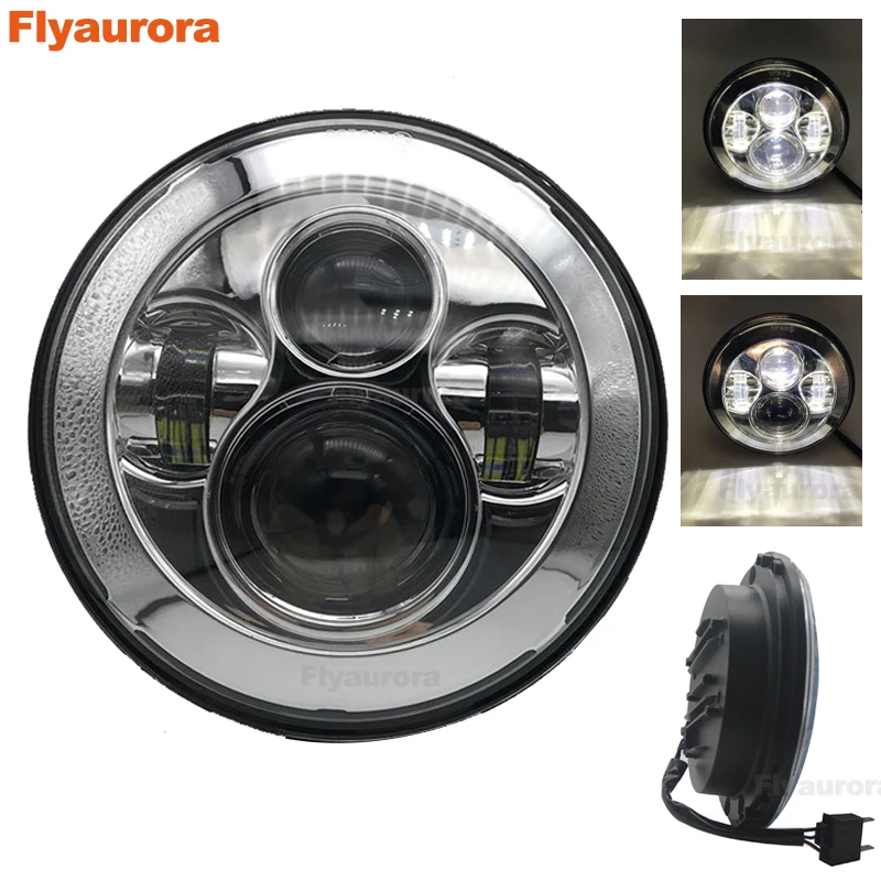 

Аксессуары Flyaurora, мотоциклетные светодиодные фары 7 дюймов, круглые 7-дюймовые мотоциклетные светодиодные фары дальнего света для прожектор...