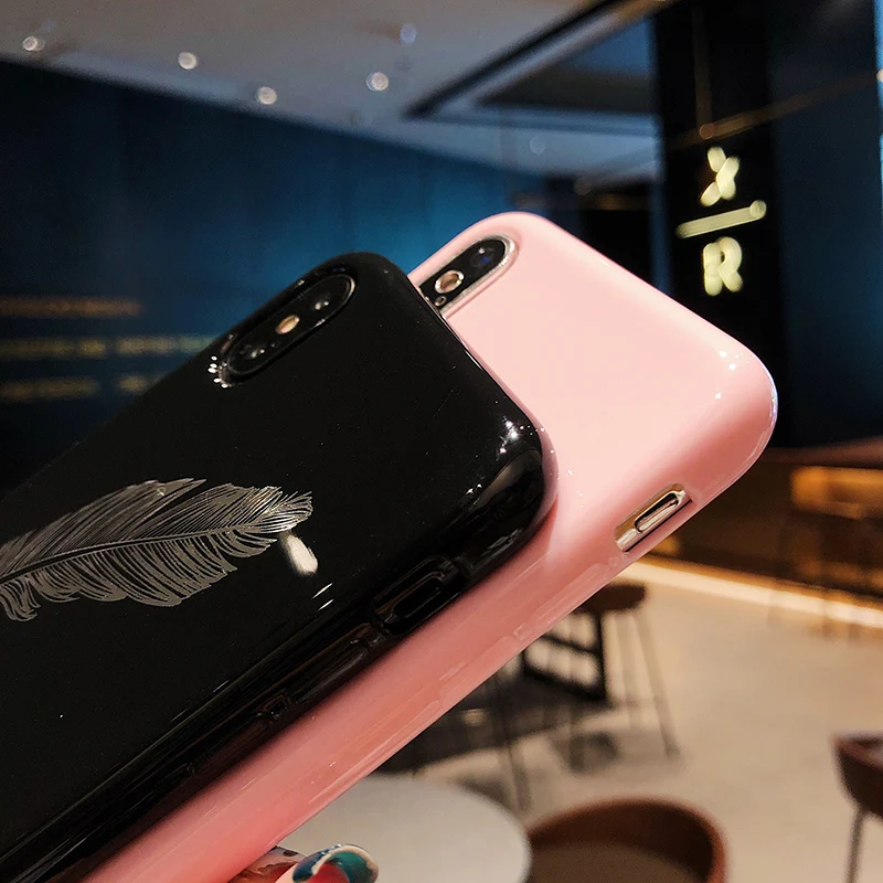 Feather case for iPhone XS MAX XR clean smooth soft Silicone TPU Phone Cases 6 6S 7 8 10 X Plus Case Cover Coqu |