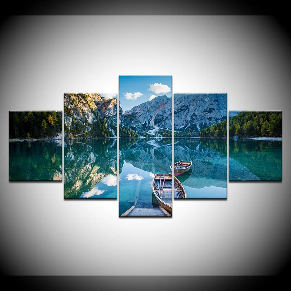 Фотографии картины на холсте 5 шт. горы озеро корабль и небесно голубого белого