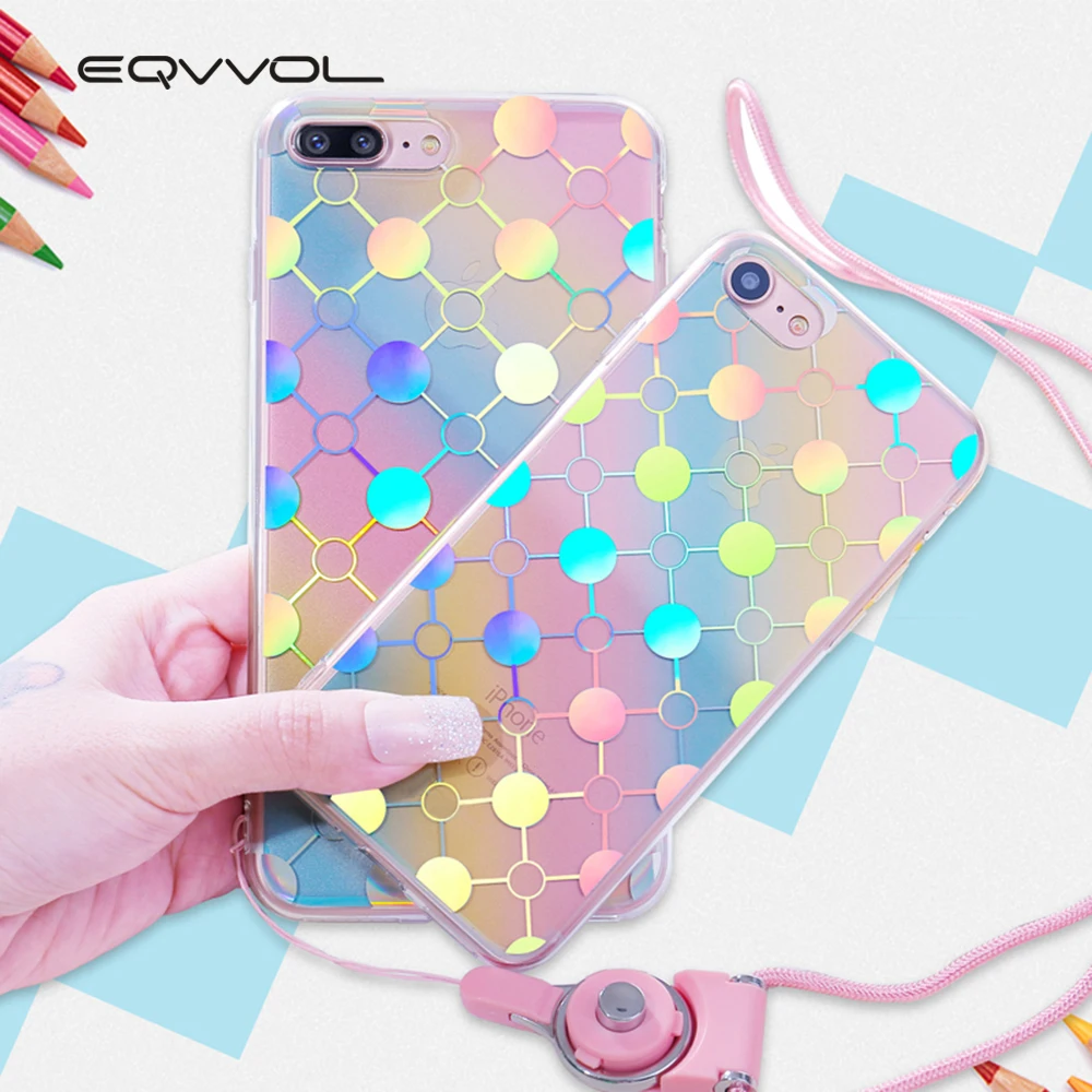Eqvvol Luxury Diamond Pattern Rainbow Case For Apple iPhone X 8 7 Plus Soft TPU Fashion Back Cover 6 6s |