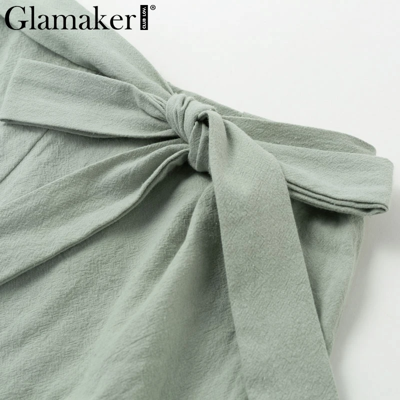 Женские широкие брюки Glamaker летние свободные цвета хаки с разрезами по бокам