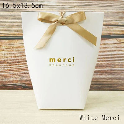 16.5x13.5cm Merci 5 шт. высококлассные черно-белые бронзовые "Merci" Сумки для конфет французские спасибо Свадебные сувениры Подарочная коробка посылка на день рождения - Цвет: 16.5x13.5cm Merci