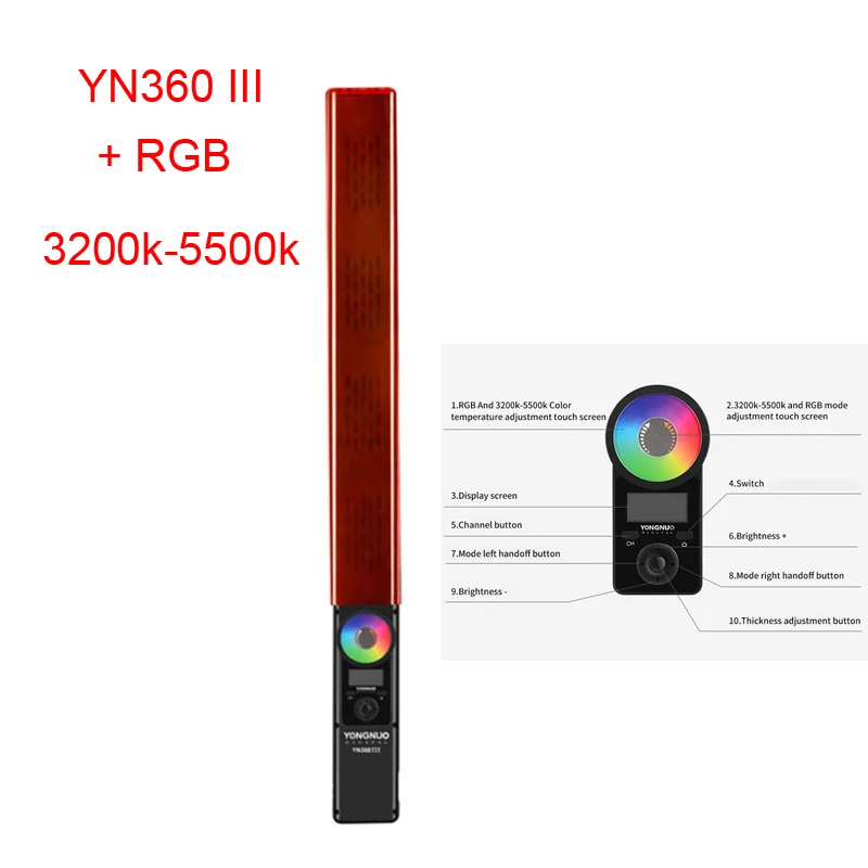 Yongnuo YN360 YN360II YN360III YN360S светодиодный светильник для видеосъемки ручной ледяной палкой 3200k до 5500k RGB красочный светодиодный контроль с помощью приложения для телефона - Цвет: YN360III RGB
